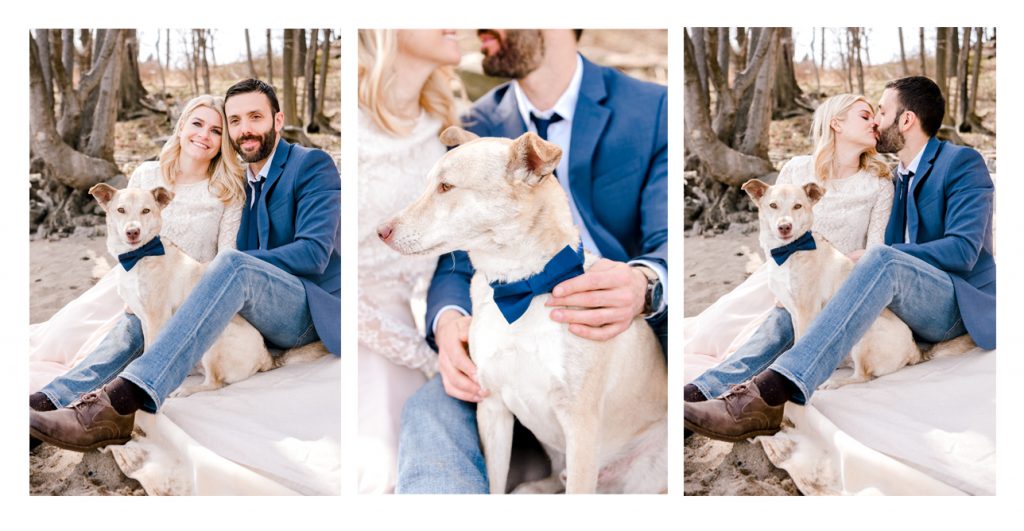 pet puppy joins beach engagement session