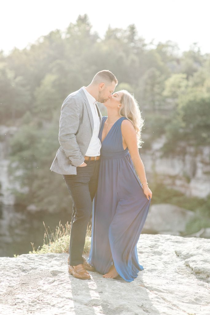 romantic kiss atop mountain at hudson valley engagement