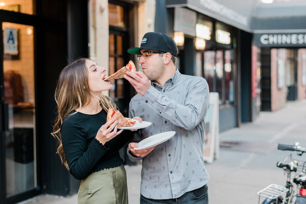 pizza candid shots during nyc engagement