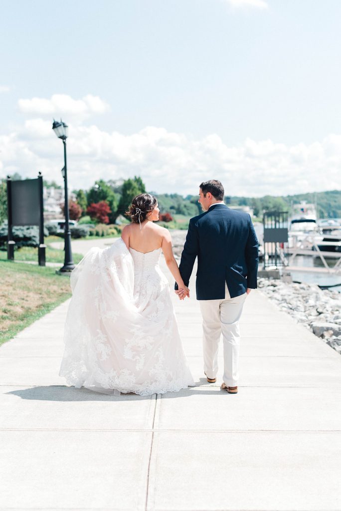couple takes a stroll during intimate wedding