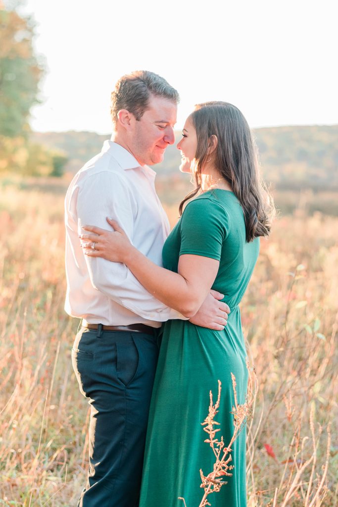 candid during sunset engagement session in new paltz