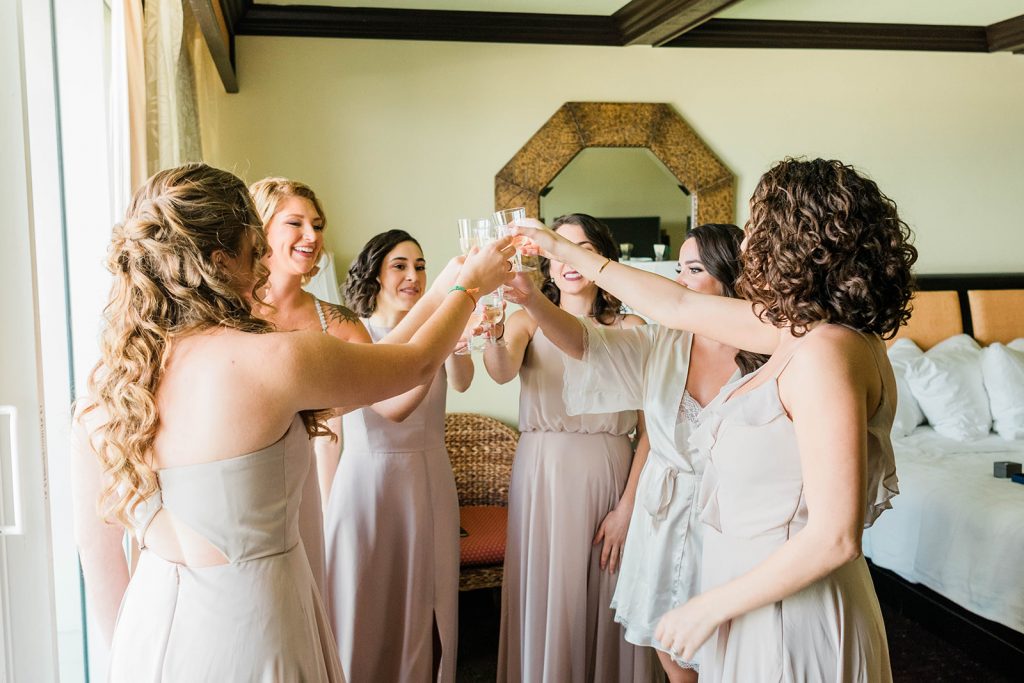 bride and her bridesmaids, intimate wedding and elopement