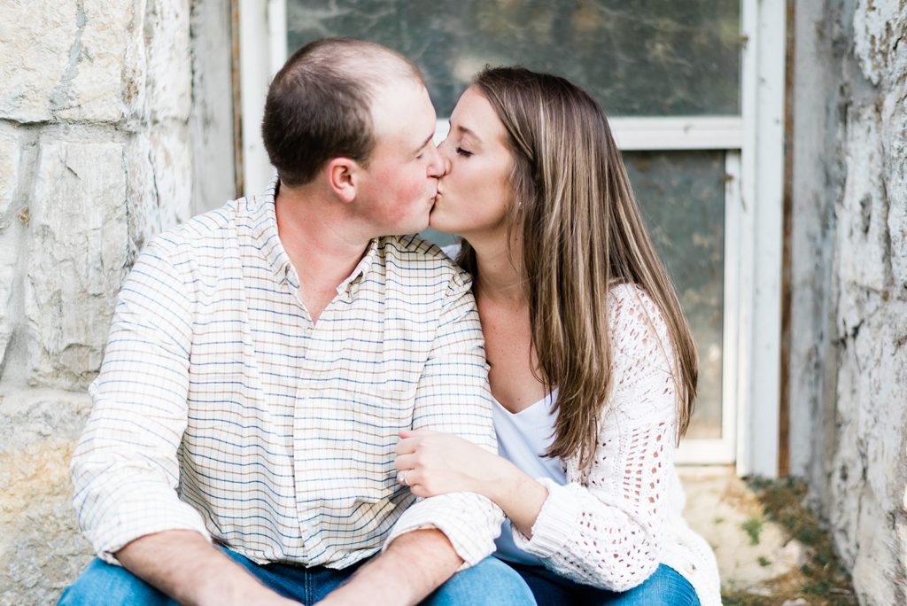 spontaneous kiss during upstate new york engagement session