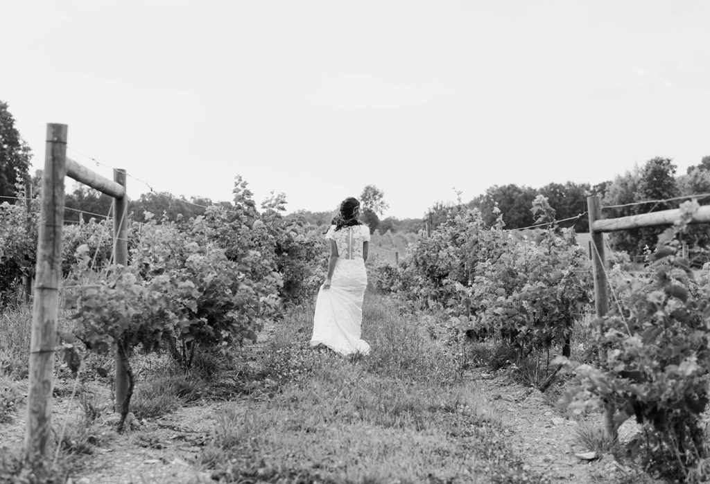 bride at winery wedding in the vineyards